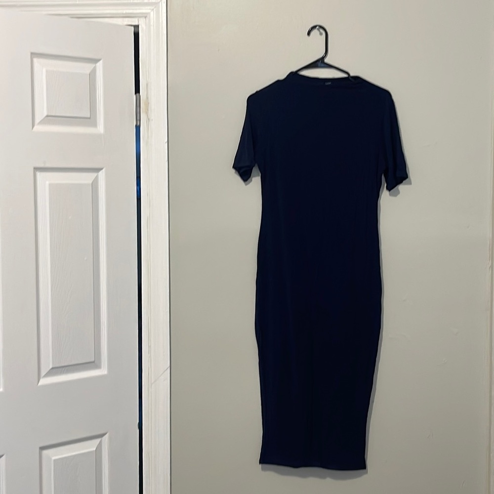 Navy Blue ShortSleeve Midi Dress